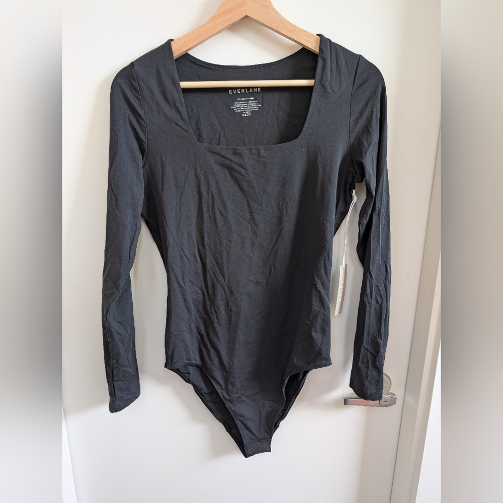 Everlane Black Square Neck, Long Sleeve Bodysuit